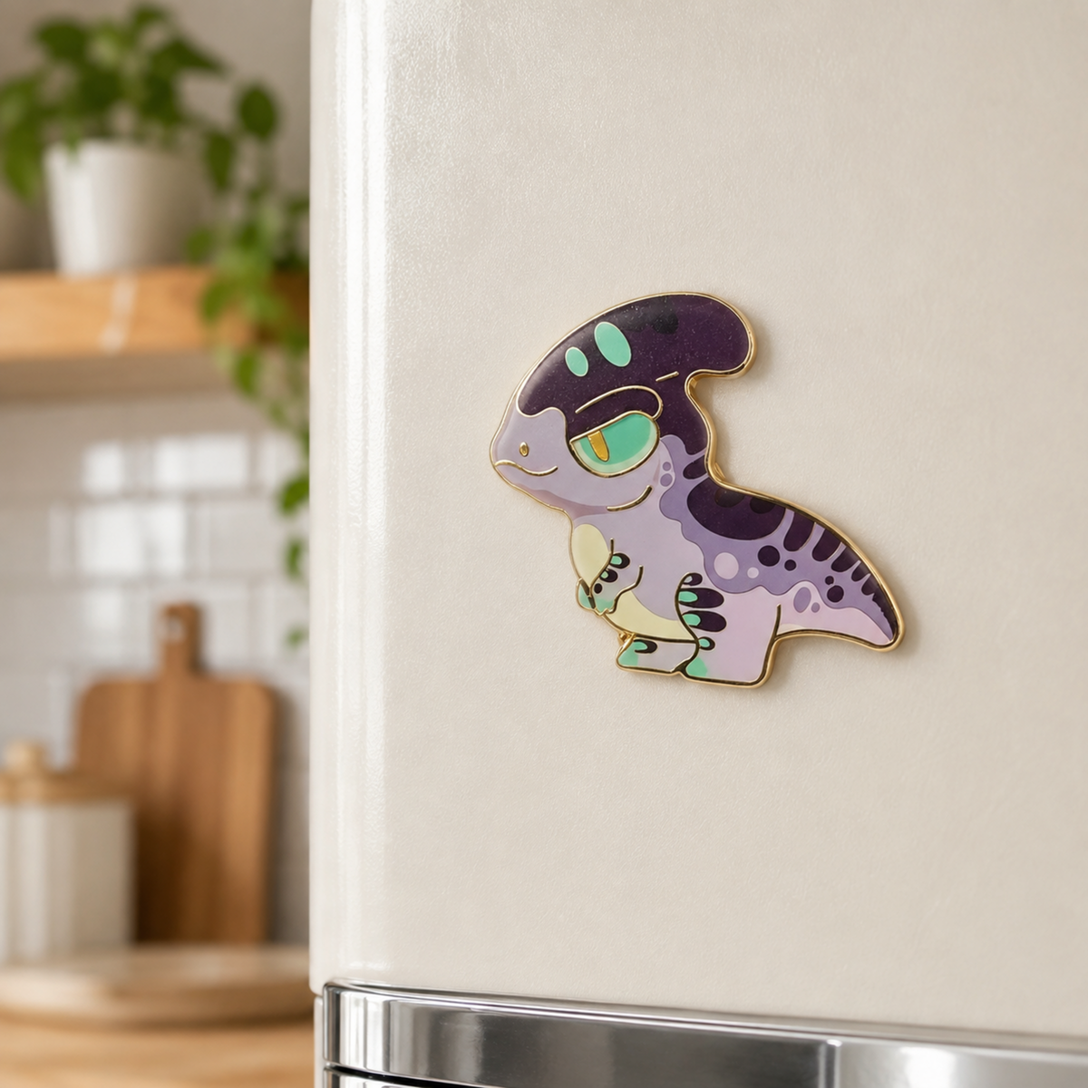 Saurolophus metal badge and fridge magnet — product detail