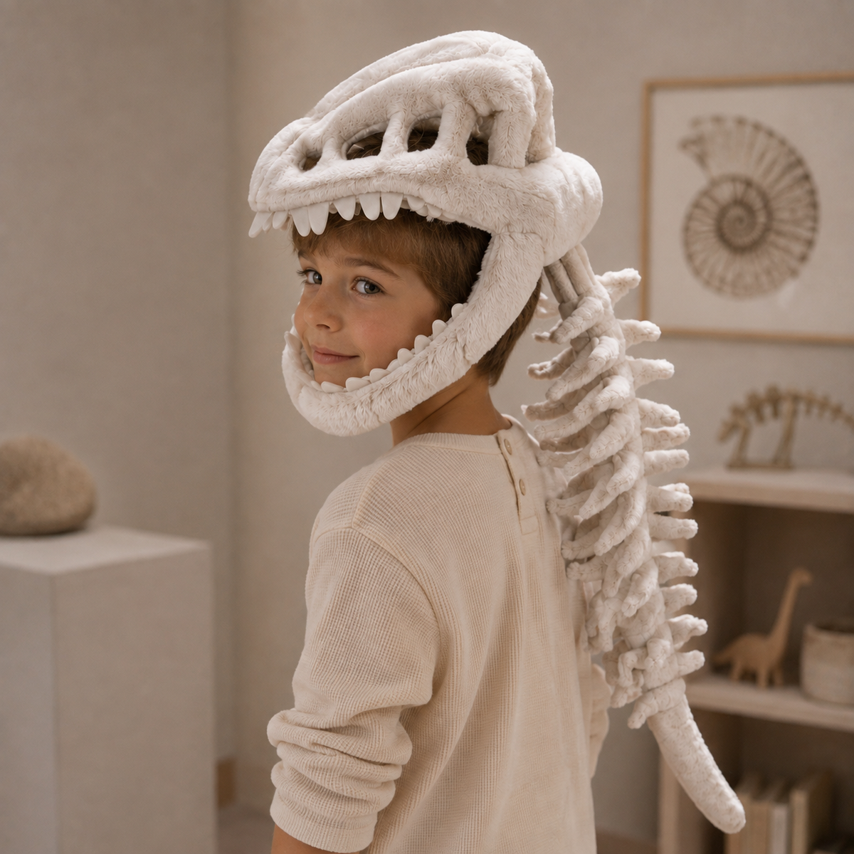 Kids dinosaur skeleton plush headgear detail image