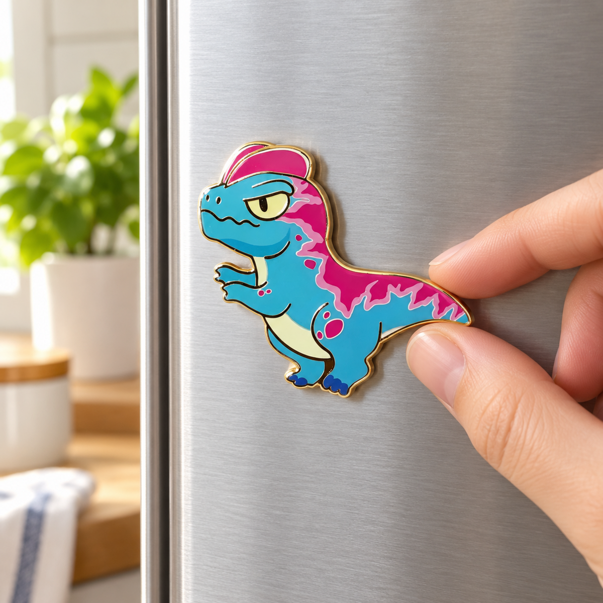 Metal Badge / Fridge Magnet — Dilophosaurus