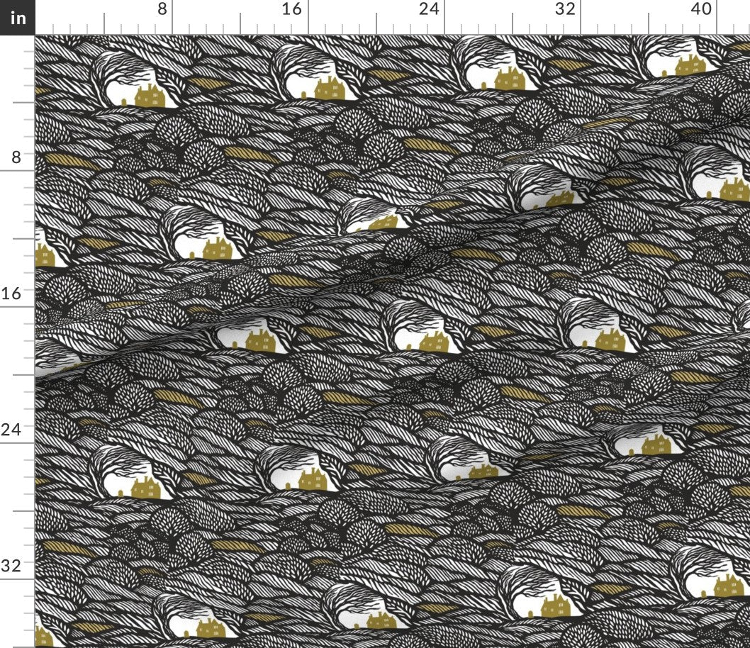 Fabric in Wuthering Heights Emily Bronte Windswept Moors Linocut The British Library spoonflower
