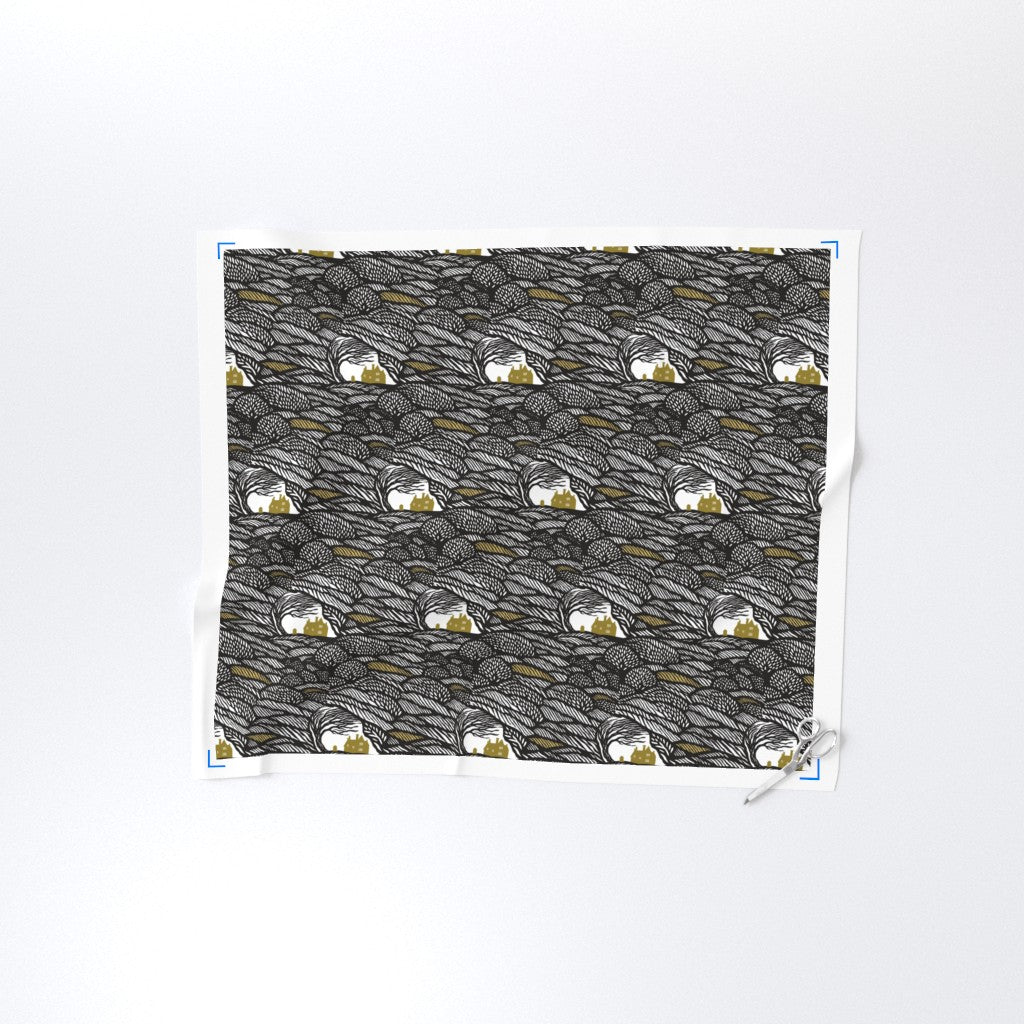 Fabric in Wuthering Heights Emily Bronte Windswept Moors Linocut The British Library spoonflower