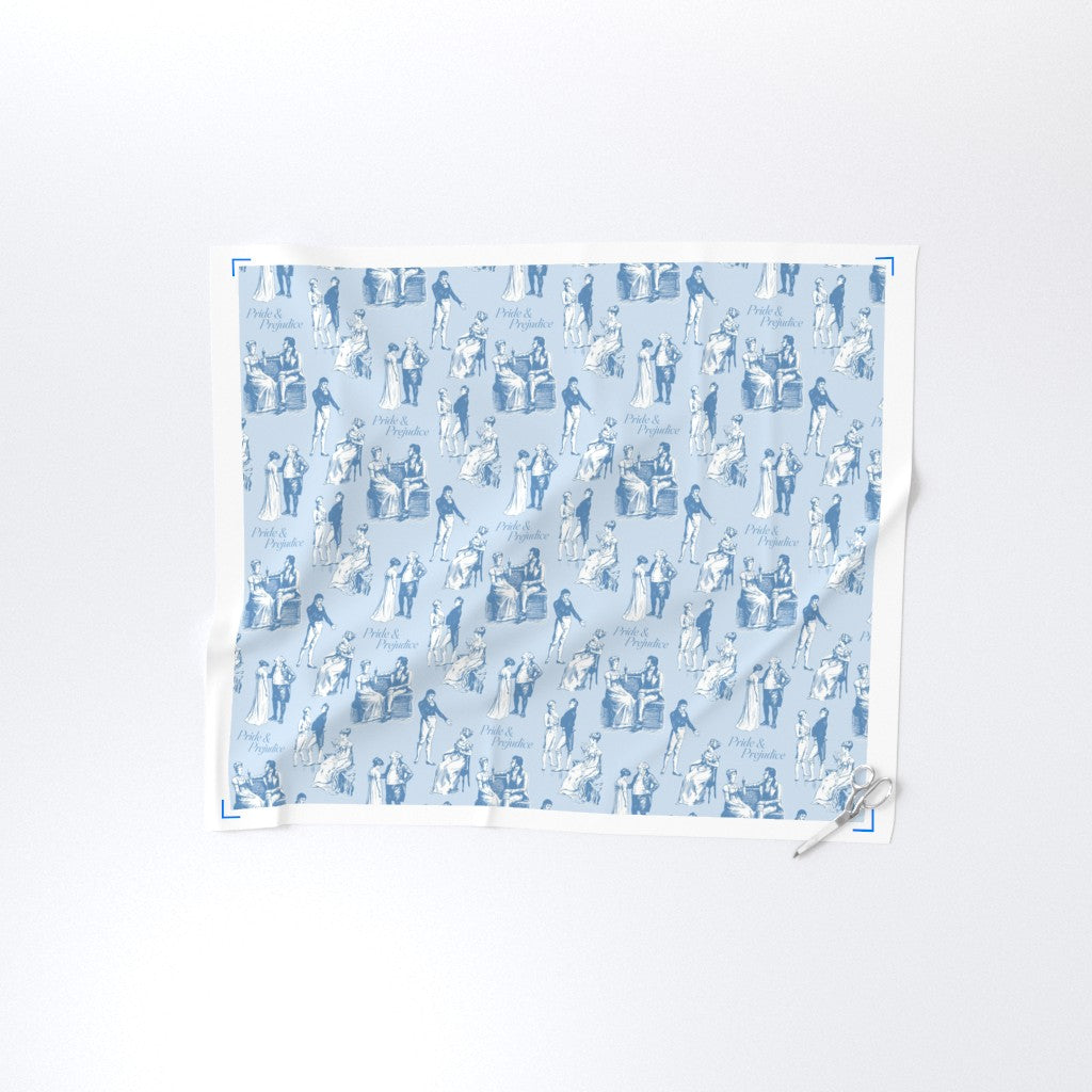 Pride & Prejudice by Jane Austen Regency Ballroom Blue Toile de Jouy Fabric for DIY A Bit of Art