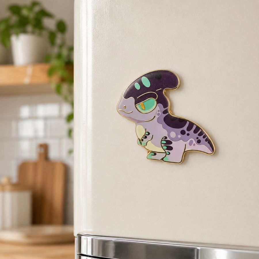 Saurolophus metal badge and fridge magnet — product detail