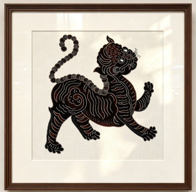 Printed Indonesian Batik Fabric Wall Art - Tiger product image